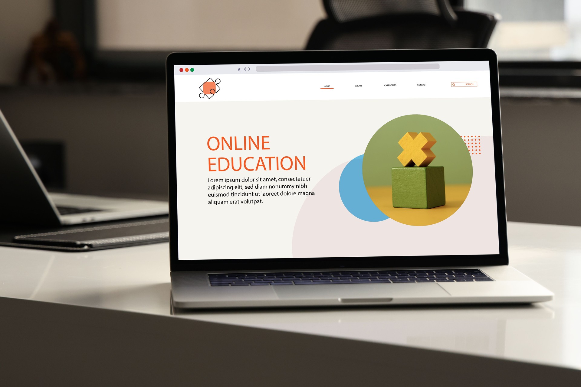 Laptop with e-learning screen on a desk